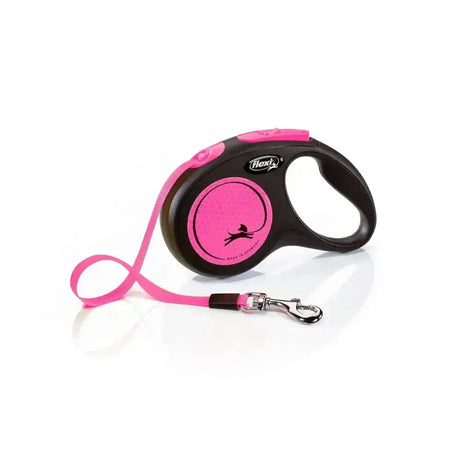 Pink and black retractable lead from flexi with perfected tape guidance and enhanced visibility for safe walks