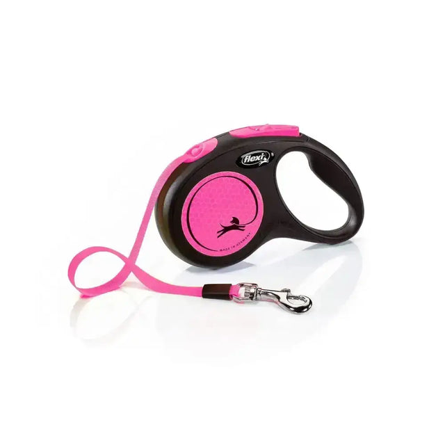 Pink and black retractable lead from flexi with perfected tape guidance and enhanced visibility for safe walks