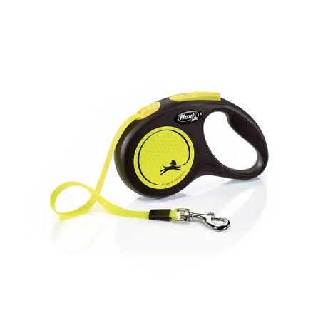 Flexi new neon tape yellow retractable lead with perfected tape guidance and enhanced visibility in yellow and black