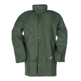 Dark green waterproof flexothane classic dortmund coat with high collar and buttoned front in khaki green