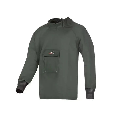 Dark olive green flexothane classic lissadell dairy smock with hood and patched chest pocket for work use