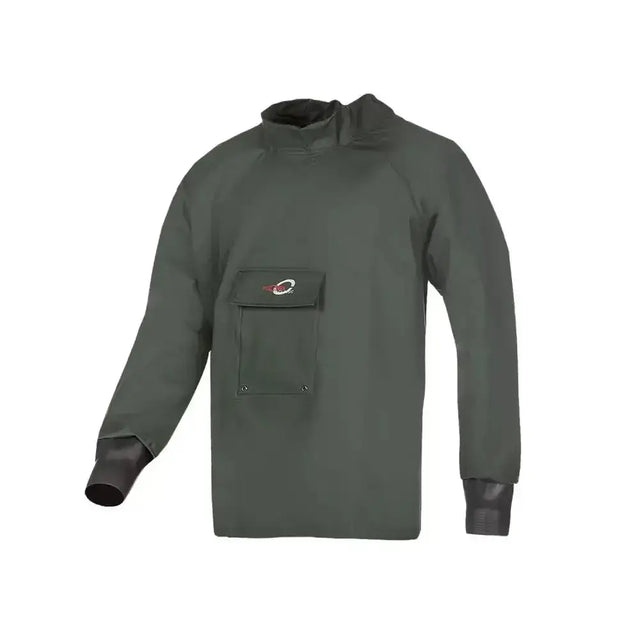 Dark olive green flexothane classic lissadell dairy smock with hood and patched chest pocket for work use