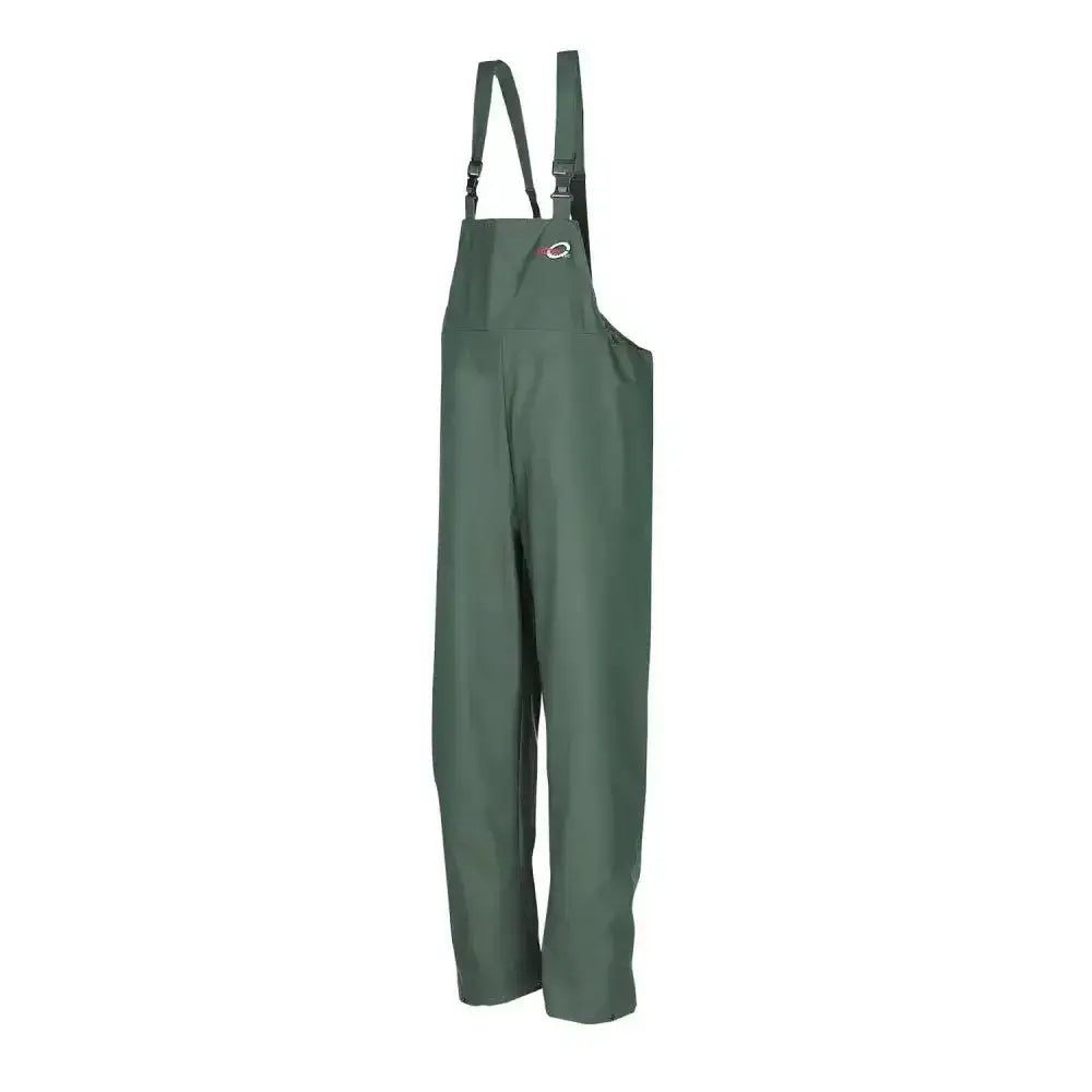 Dark green durable flexothane classic louisiana bib & brace overalls with adjustable straps and chest logo