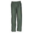 Dark green flexothane classic rotterdam trousers with elastic waistband and white logo on upper right leg water-resistant