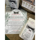 White paper bag of horsepower organic ancient grain stoneground organic flour labeled higher biddacott devon flour