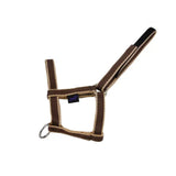 Brown and beige woven leather foal fieldsafe headcollar with metal ring and 19mm soft webbing loop headpiece