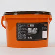 Bright orange plastic bucket with black lid of foran arnica aloe vera leg-gel for soothing sore shins 2.5kg
