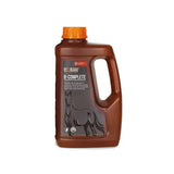 Brown plastic bottle with orange cap and handle foran equine b-complete with b-vitamins and added prebiotic label