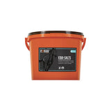 Orange plastic bucket with black lid and handles labeled foran equi-salts featuring horse silhouette for balanced electrolytes