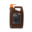 Brown plastic jug with orange pump of foran equine linseed oil natural digestive aid cold pressed for digestive health