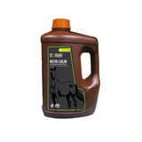 Brown plastic bottle with orange cap and black label showing horse silhouette foran equine nutri-calm liquid to alleviate daily stress in horses