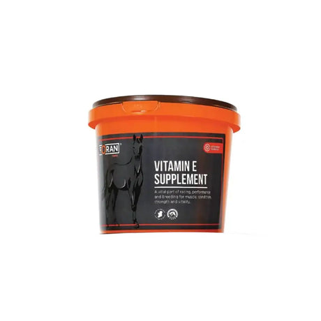 Orange plastic foran equine vitamin bucket with black horse label vitamin e supplement for young stock nutrition