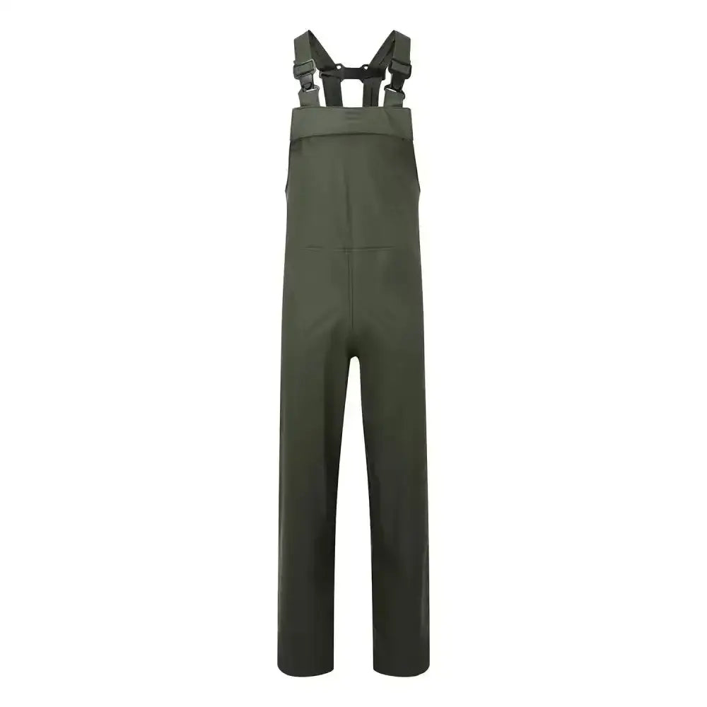 Dark olive green fort airflex bib waterproof overalls with adjustable black straps for milking parlour water-resistant breathability