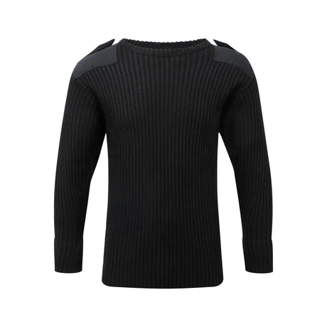 Black ribbed knit fort crew neck jumper with dark shoulder panels in combat jumper black style