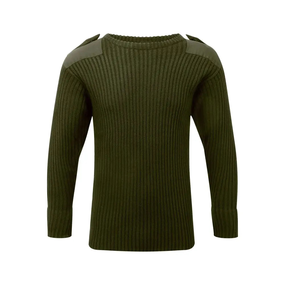Olive green ribbed knit fort crew neck combat jumper with dark gray shoulder panels for a stylish look