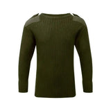 Olive green ribbed knit fort crew neck jumper with dark gray shoulder panels in combat jumper green style