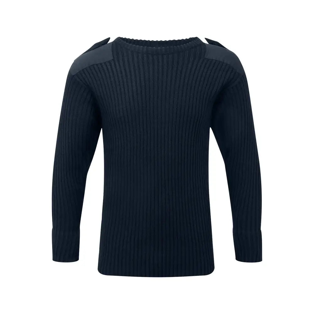 Dark navy ribbed knit fort crew neck combat jumper with black shoulder panels for a stylish look