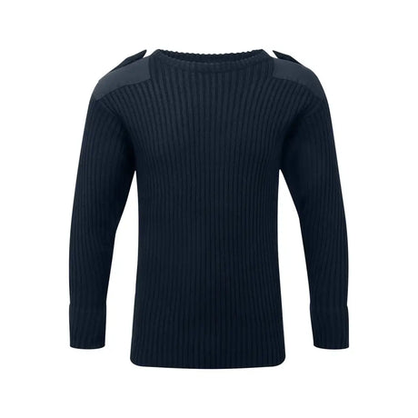 Dark navy ribbed knit fort crew neck combat jumper with black shoulder panels for a stylish look