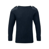 Dark navy ribbed knit fort crew neck combat jumper with black shoulder panels in combat jumper navy style