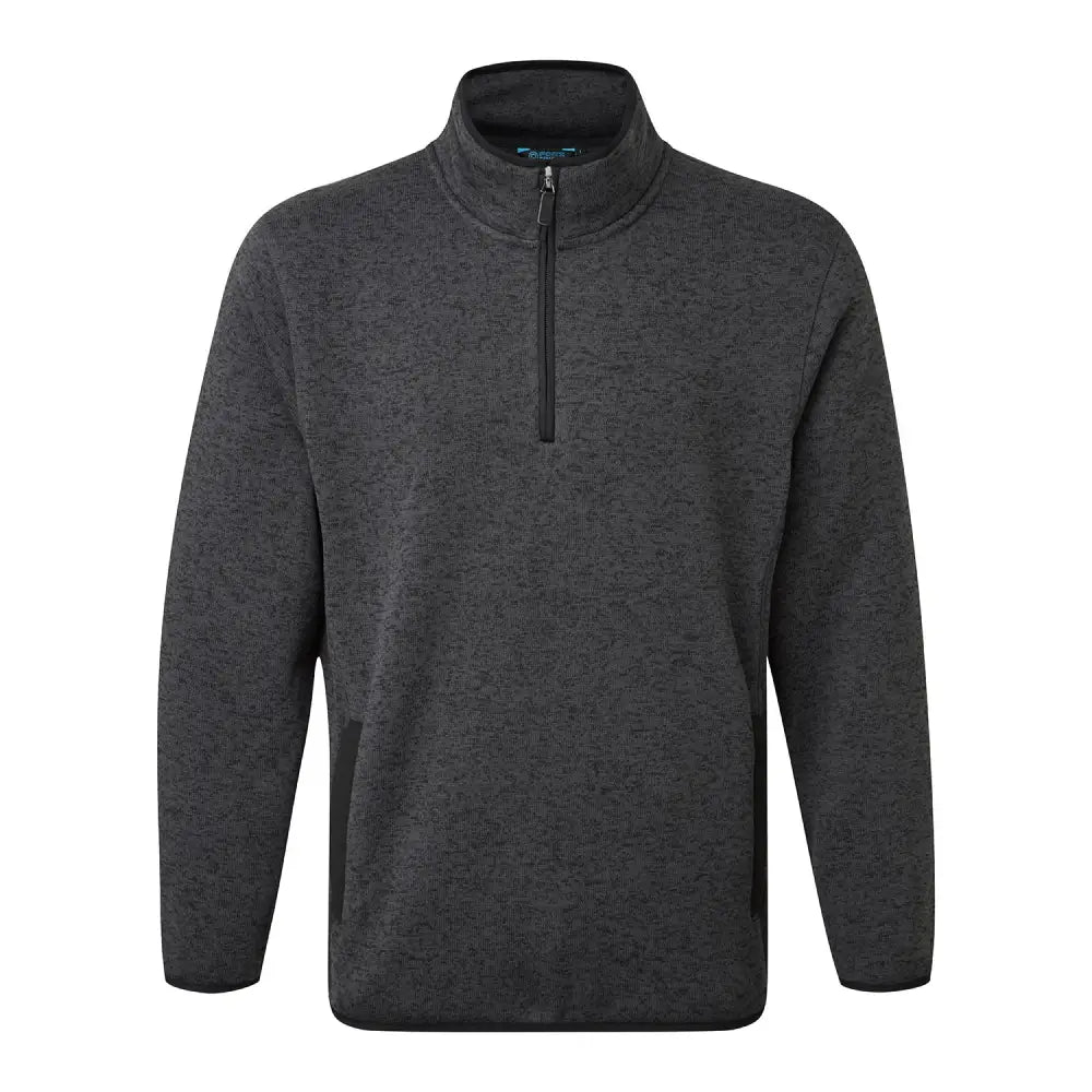 Dark gray heathered fort easton pullover with black zipper featuring hardwearing knitted marl and subtle texture