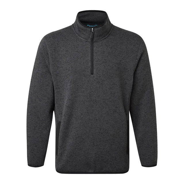 Dark gray heathered fort easton pullover with black zipper featuring hardwearing knitted marl and subtle texture
