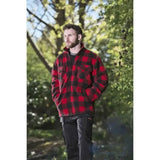 Red and black plaid fort portman shacket with sherpa fleece lining collar front zipper and two chest pockets