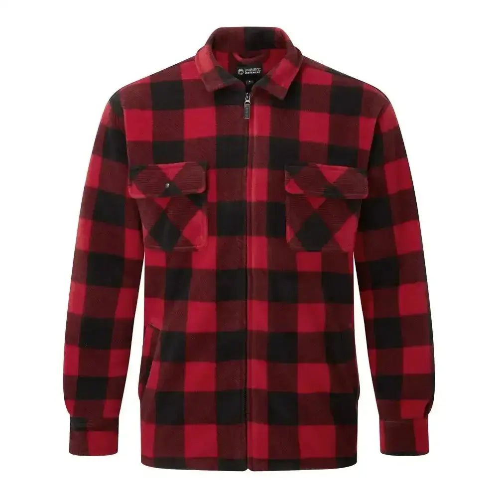 Red and black plaid fort portman shacket red fleece jacket with sherpa fleece lining and two front pockets