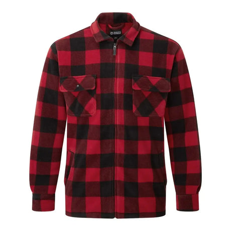 Fort portman shacket red fleece jacket with sherpa fleece lining and two front pockets in red and black plaid