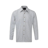 A crisp white and black checkered fort tattersall shirt blue long-sleeve brushed flannel shirt with classic collar