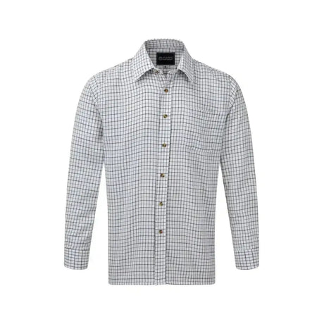 A crisp white and black checkered fort tattersall shirt blue long-sleeve brushed flannel shirt with classic collar