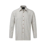 Classic fort tattersall shirt in white and black checkered brushed flannel with neat collar and subtle stitching details