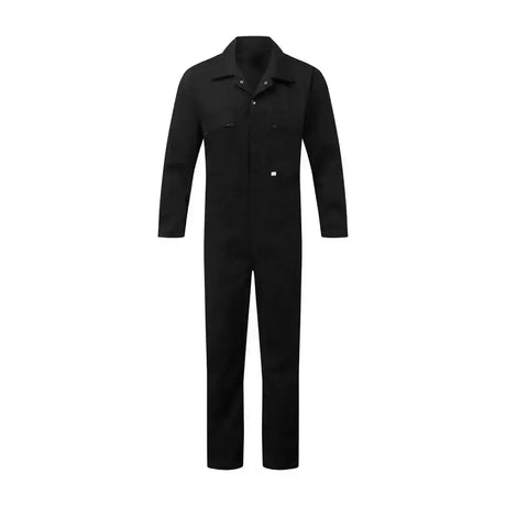 Fort zip front coverall black with long sleeves collar and front pockets perfect for hardworking environments