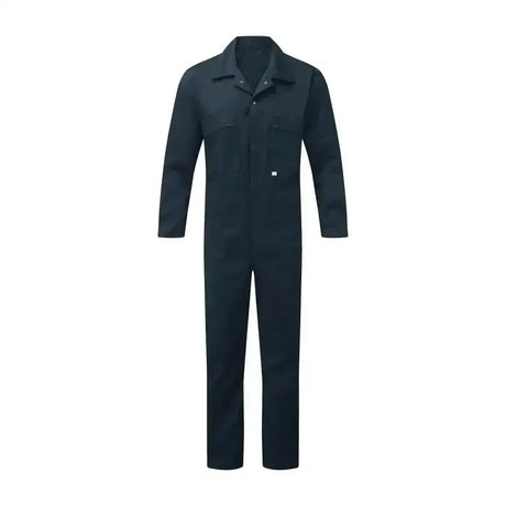 Black long sleeved work coverall with collar and front zipper from green finest overalls collection