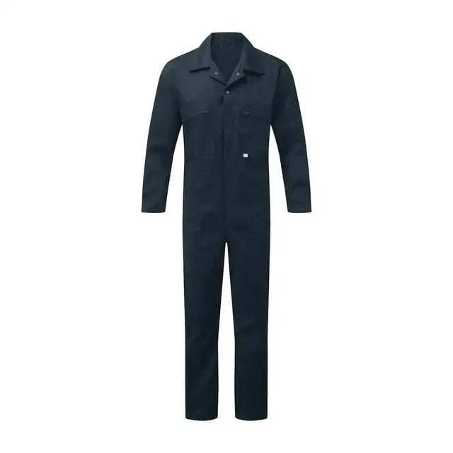 Black long sleeved work coverall with collar and front zipper from green finest overalls collection