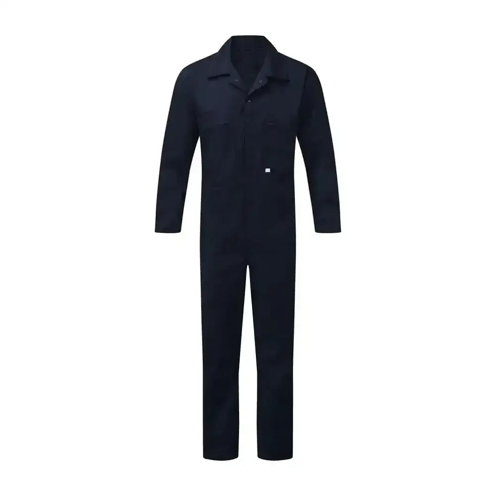 Fort zip front coverall navy blue features a black long-sleeved design with collar and button closure for finest overalls designed