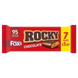 Foxys rocky chocolate biscuits with red and yellow wrapper and brown chocolate coating over nougat center