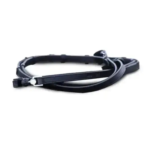 Black leather vincitore eventer rein with silver buckle and soft bio-grip technology for comfortable control