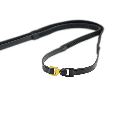 Black leather vincitore original reins with gold-tone buckle and black plastic clasp featuring soft bio-grip technology