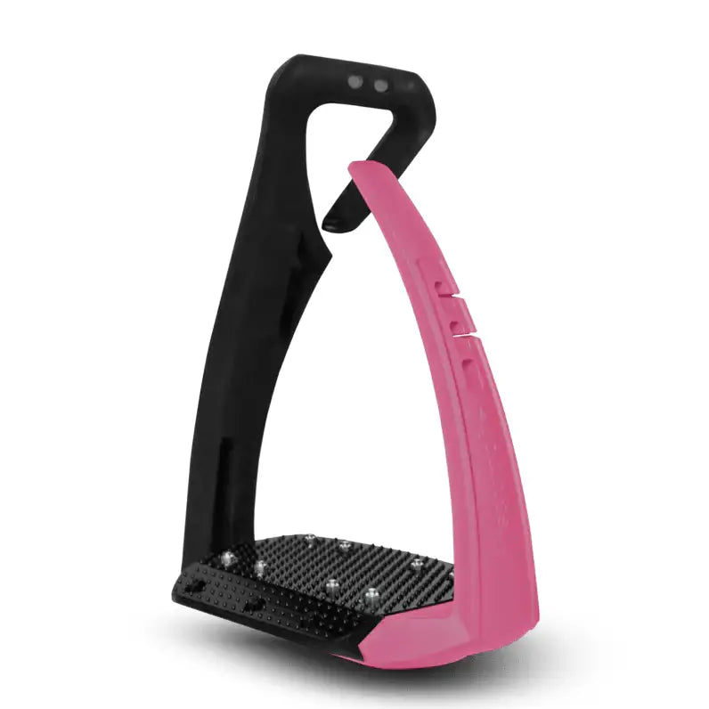Pink and black freejump soft up pro stirrups adult with textured non slip footplate single branch riding stirrup