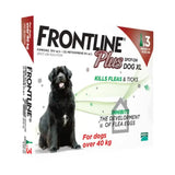Frontline plus spot-on xl flea treatments box for dogs over 40 kg featuring a black newfoundland dog for pet’s home environment