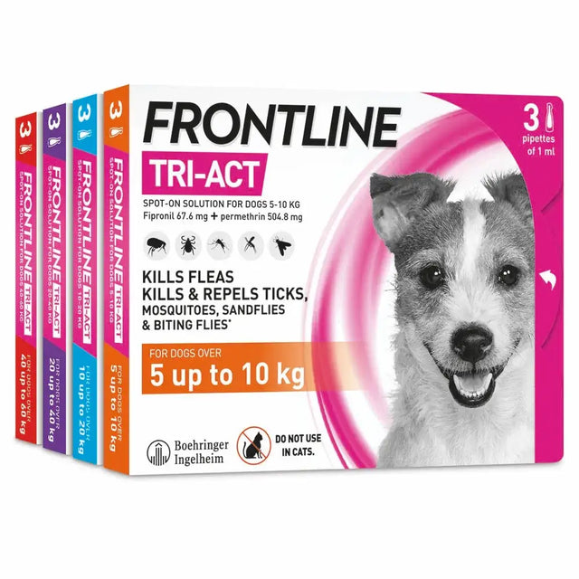 Frontline tri-act pink and white spot-on solution for dogs 5 to 10 kg kills faster disease-carrying parasites