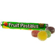 Green wrapped fruit pastilles candy tube with colorful round fruit pastilles spilling out perfect for horses fans
