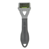 Gray plastic hand pet dematter with textured grip and metallic needle head from furminator adjustable dematter tool