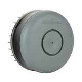 Gray circular furminator bathing brush with metallic rim and bristles loosens pet hair to promote shiny coats