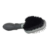 Gray plastic furminator dual grooming brush with dense boars hair bristles and textured grip handle for ultimate hair reduction