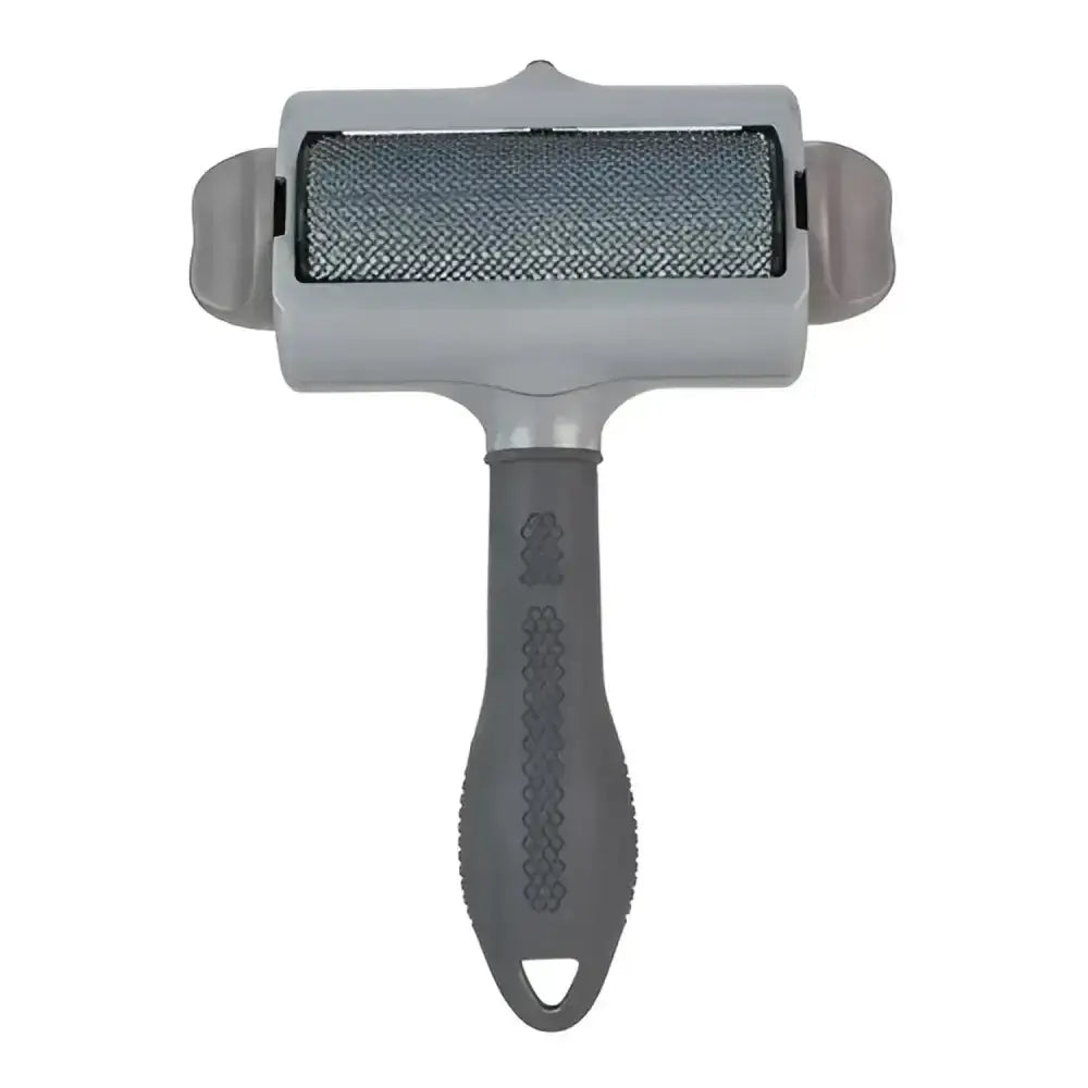Gray plastic furminator pet hair remover with textured roller and ergonomic grip hair collection tool for embedded pet hair