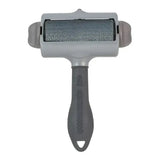 Gray plastic furminator pet hair remover with textured roller and ergonomic grip hair collection tool for embedded pet hair