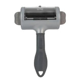 Gray plastic furminator hair collection tool pet hair remover with textured grip and transparent roller for embedded pet hair
