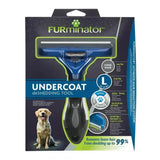 Blue and black furminator undercoat deshedding tool for long hair dog designed for large dogs and heavy shedding
