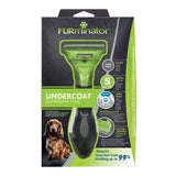 Green and black furminator undercoat deshedding tool for long hair dog designed for small dogs grooming
